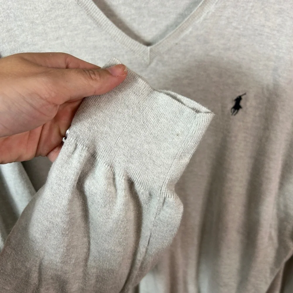 Polo‎ Ralph Lauren Mens V Neck Sweater Light Gray 100% Pima Cotton Preppy